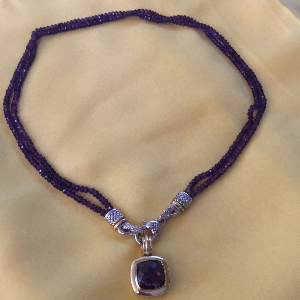 COPY - Judith Ripka 18 inch necklace /with Amethyst Pendant 925 Sterling.